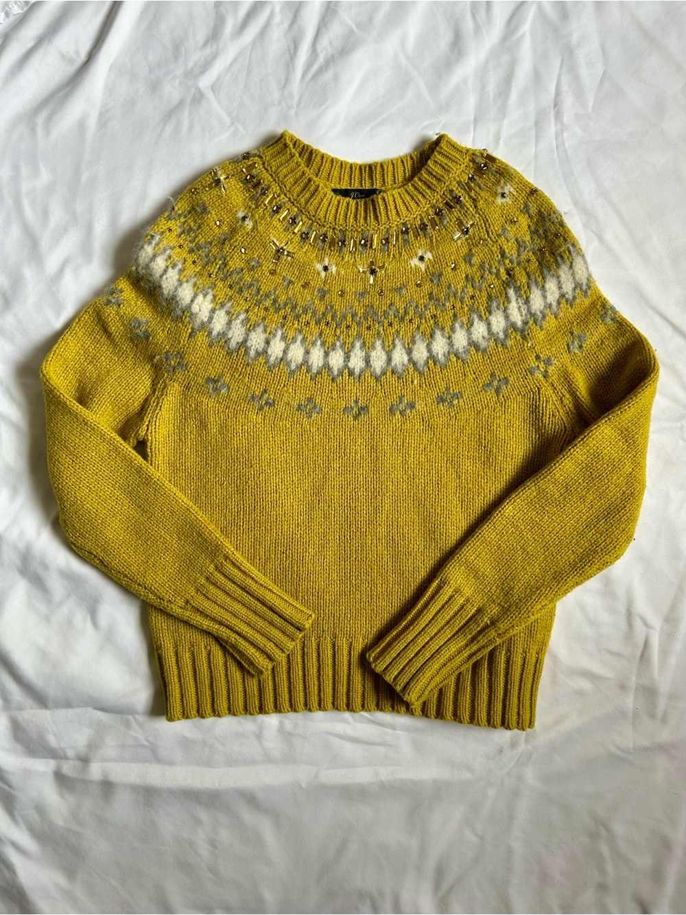Womens J.Crew Mustard Fair Isle Knit Sweater